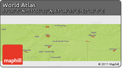 Physical Panoramic Map of the Area around 51° 43' 18" N, 62° 7' 30" E