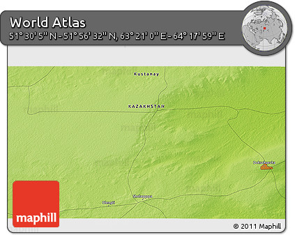 Physical 3D Map of the Area around 51° 43' 18" N, 63° 49' 30" E
