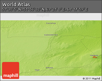 Physical 3D Map of the Area around 51° 43' 18" N, 63° 49' 30" E