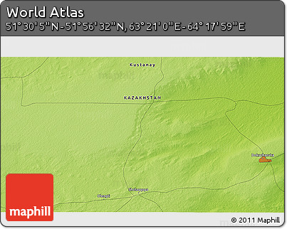Physical 3D Map of the Area around 51° 43' 18" N, 63° 49' 30" E