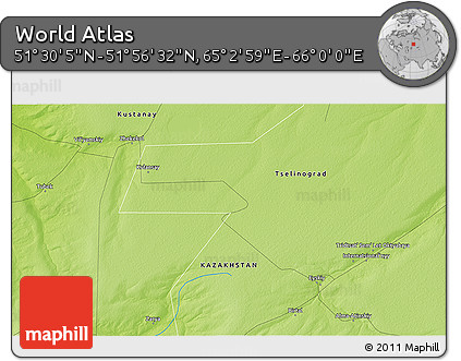 Physical 3D Map of the Area around 51° 43' 18" N, 65° 31' 30" E