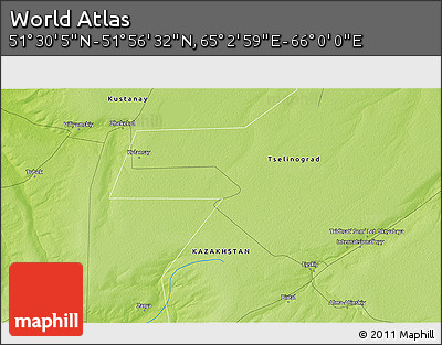 Physical 3D Map of the Area around 51° 43' 18" N, 65° 31' 30" E