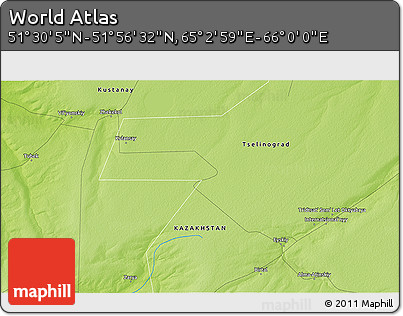 Physical 3D Map of the Area around 51° 43' 18" N, 65° 31' 30" E