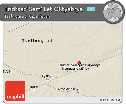 Shaded Relief Panoramic Map of Tridtsat' Sem' Let Oktyabrya