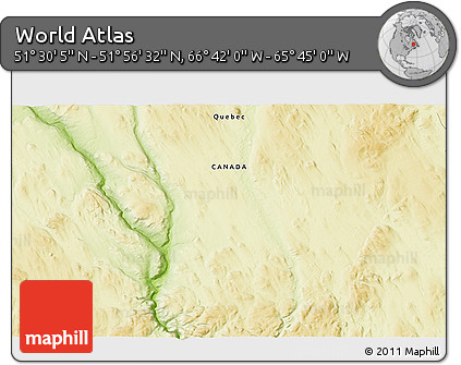 Physical 3D Map of the Area around 51° 43' 18" N, 66° 13' 29" W