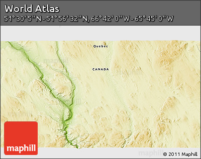 Physical 3D Map of the Area around 51° 43' 18" N, 66° 13' 29" W