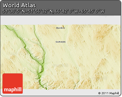 Physical 3D Map of the Area around 51° 43' 18" N, 66° 13' 29" W