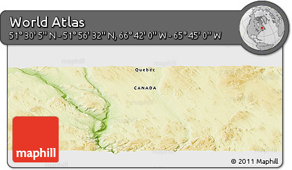 Physical Panoramic Map of the Area around 51° 43' 18" N, 66° 13' 29" W