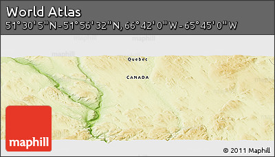 Physical Panoramic Map of the Area around 51° 43' 18" N, 66° 13' 29" W