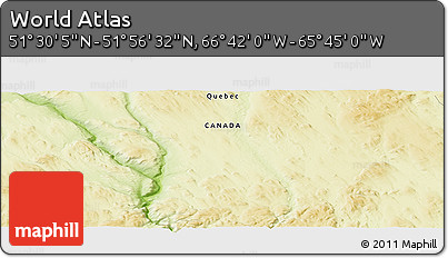 Physical Panoramic Map of the Area around 51° 43' 18" N, 66° 13' 29" W