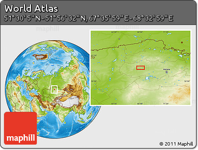 Physical Location Map of the Area around 51° 43' 18" N, 68° 4' 29" E