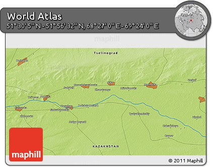 Physical 3D Map of the Area around 51° 43' 18" N, 68° 55' 30" E