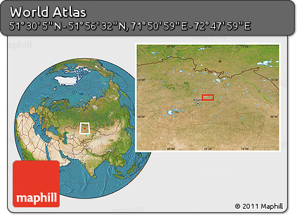 Satellite Location Map of the Area around 51° 43' 18" N, 72° 19' 29" E