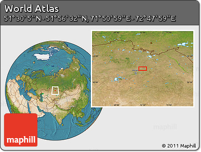 Satellite Location Map of the Area around 51° 43' 18" N, 72° 19' 29" E