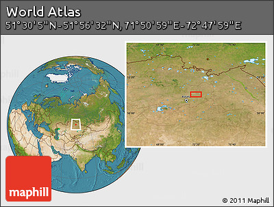 Satellite Location Map of the Area around 51° 43' 18" N, 72° 19' 29" E