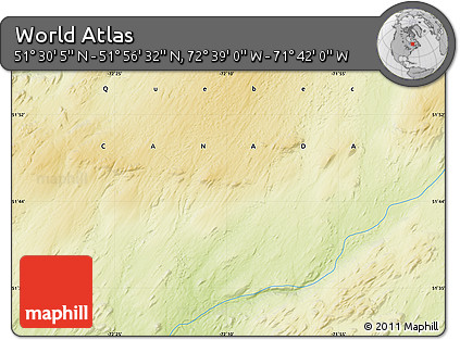Physical Map of the Area around 51° 43' 18" N, 72° 10' 30" W
