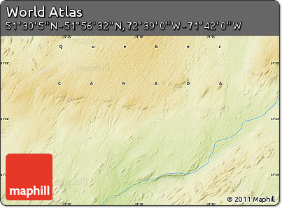 Physical Map of the Area around 51° 43' 18" N, 72° 10' 30" W