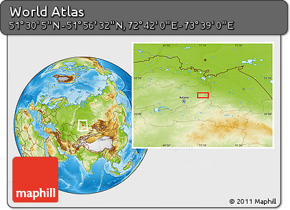 Physical Location Map of the Area around 51° 43' 18" N, 73° 10' 30" E