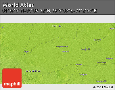 Physical 3D Map of the Area around 51° 43' 18" N, 76° 34' 29" E