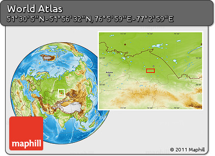 Physical Location Map of the Area around 51° 43' 18" N, 76° 34' 29" E