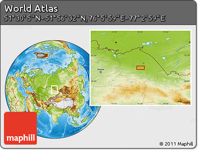 Physical Location Map of the Area around 51° 43' 18" N, 76° 34' 29" E