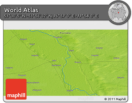 Physical 3D Map of the Area around 51° 43' 18" N, 77° 25' 30" E