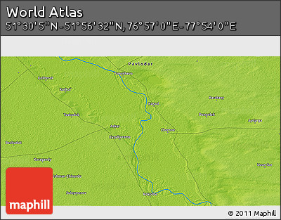 Physical 3D Map of the Area around 51° 43' 18" N, 77° 25' 30" E