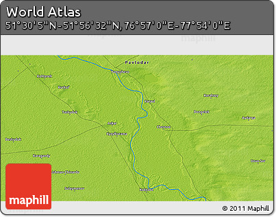 Physical 3D Map of the Area around 51° 43' 18" N, 77° 25' 30" E