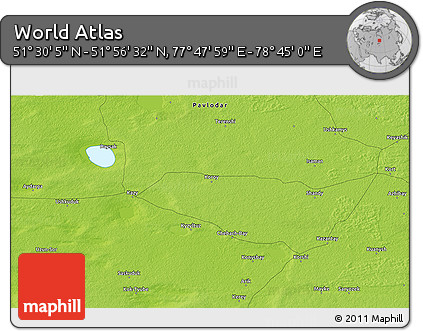 Physical 3D Map of the Area around 51° 43' 18" N, 78° 16' 30" E