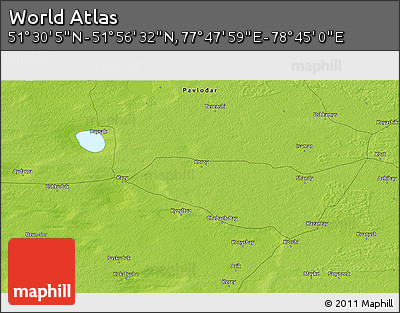 Physical 3D Map of the Area around 51° 43' 18" N, 78° 16' 30" E