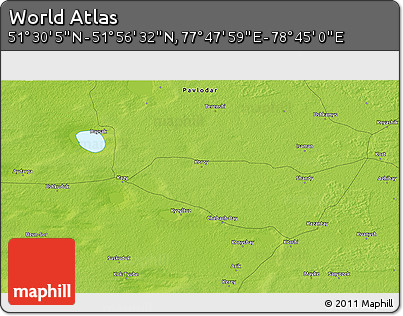 Physical 3D Map of the Area around 51° 43' 18" N, 78° 16' 30" E
