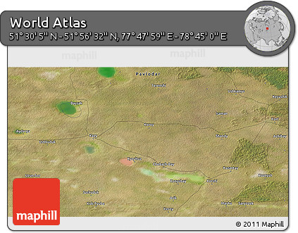 Satellite 3D Map of the Area around 51° 43' 18" N, 78° 16' 30" E