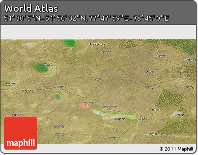 Satellite 3D Map of the Area around 51° 43' 18" N, 78° 16' 30" E