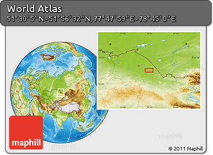Physical Location Map of the Area around 51° 43' 18" N, 78° 16' 30" E