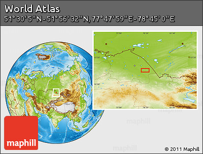 Physical Location Map of the Area around 51° 43' 18" N, 78° 16' 30" E