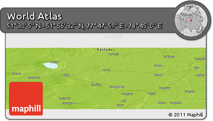 Physical Panoramic Map of the Area around 51° 43' 18" N, 78° 16' 30" E