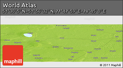 Physical Panoramic Map of the Area around 51° 43' 18" N, 78° 16' 30" E