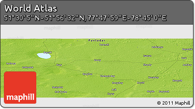 Physical Panoramic Map of the Area around 51° 43' 18" N, 78° 16' 30" E