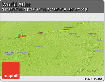 Physical 3D Map of the Area around 51° 43' 18" N, 79° 58' 29" E
