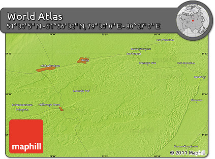 Physical Map of the Area around 51° 43' 18" N, 79° 58' 29" E