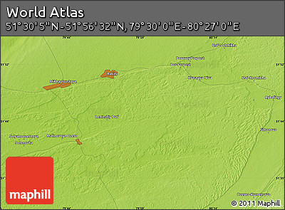 Physical Map of the Area around 51° 43' 18" N, 79° 58' 29" E