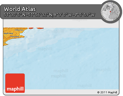Political 3D Map of the Area around 51° 43' 18" N, 7° 34' 30" W