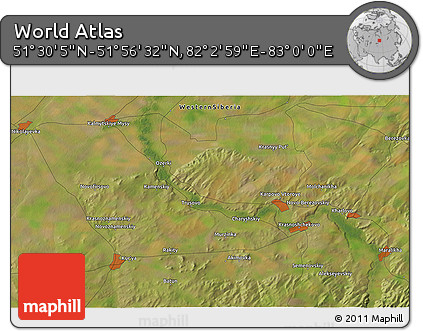 Satellite 3D Map of the Area around 51° 43' 18" N, 82° 31' 30" E