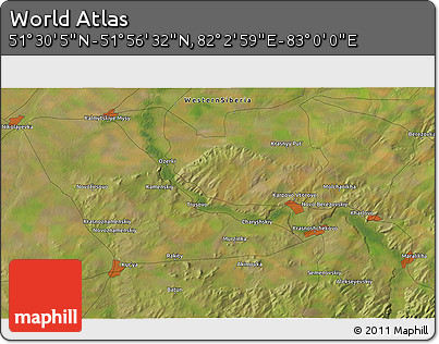 Satellite 3D Map of the Area around 51° 43' 18" N, 82° 31' 30" E
