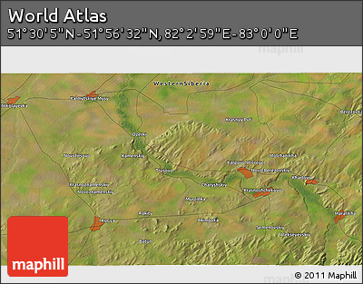 Satellite 3D Map of the Area around 51° 43' 18" N, 82° 31' 30" E