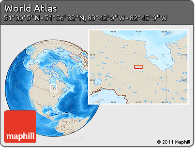 Shaded Relief Location Map of the Area around 51° 43' 18" N, 83° 13' 29" W