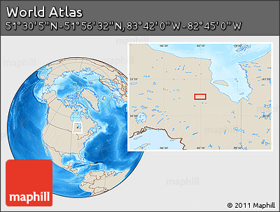 Shaded Relief Location Map of the Area around 51° 43' 18" N, 83° 13' 29" W