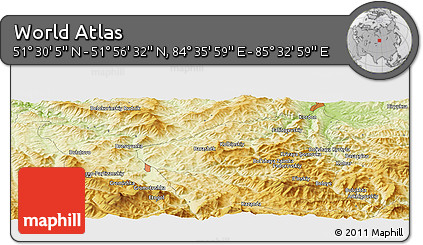 Physical Panoramic Map of the Area around 51° 43' 18" N, 85° 4' 29" E