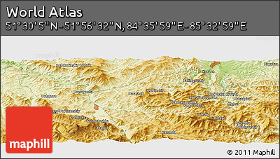 Physical Panoramic Map of the Area around 51° 43' 18" N, 85° 4' 29" E