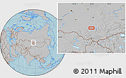 Gray Location Map of the area around 51° 43' 18" N, 86° 46' 30" E, hill shading